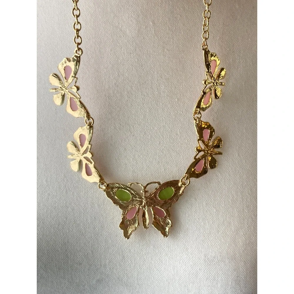 Natasha Butterfly Collar Necklace Pastel Enamel Cabochon Fairy Spring Whimsical - Picture 6 of 9